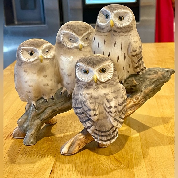Vintage Owls Figurine Fred Aman Limited Edition 4 Sleepy Owls Branch Enesco - Picture 11 of 14